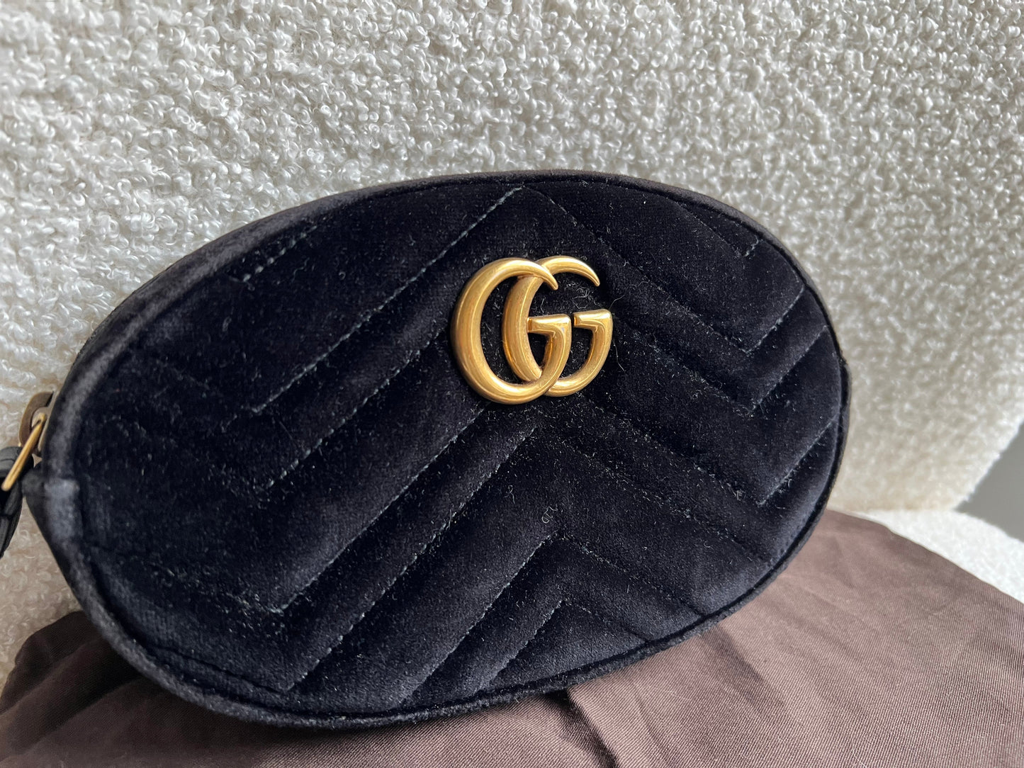 Gucci GG Black Velvet Marmont Belt Bag