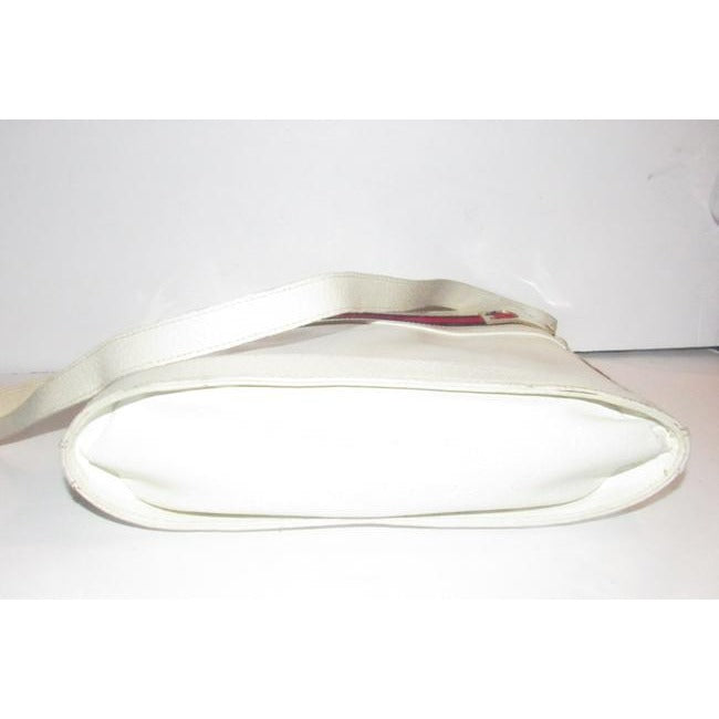 Gucci White Hard Boxy Leather Bucket Bag w red/blue stripe