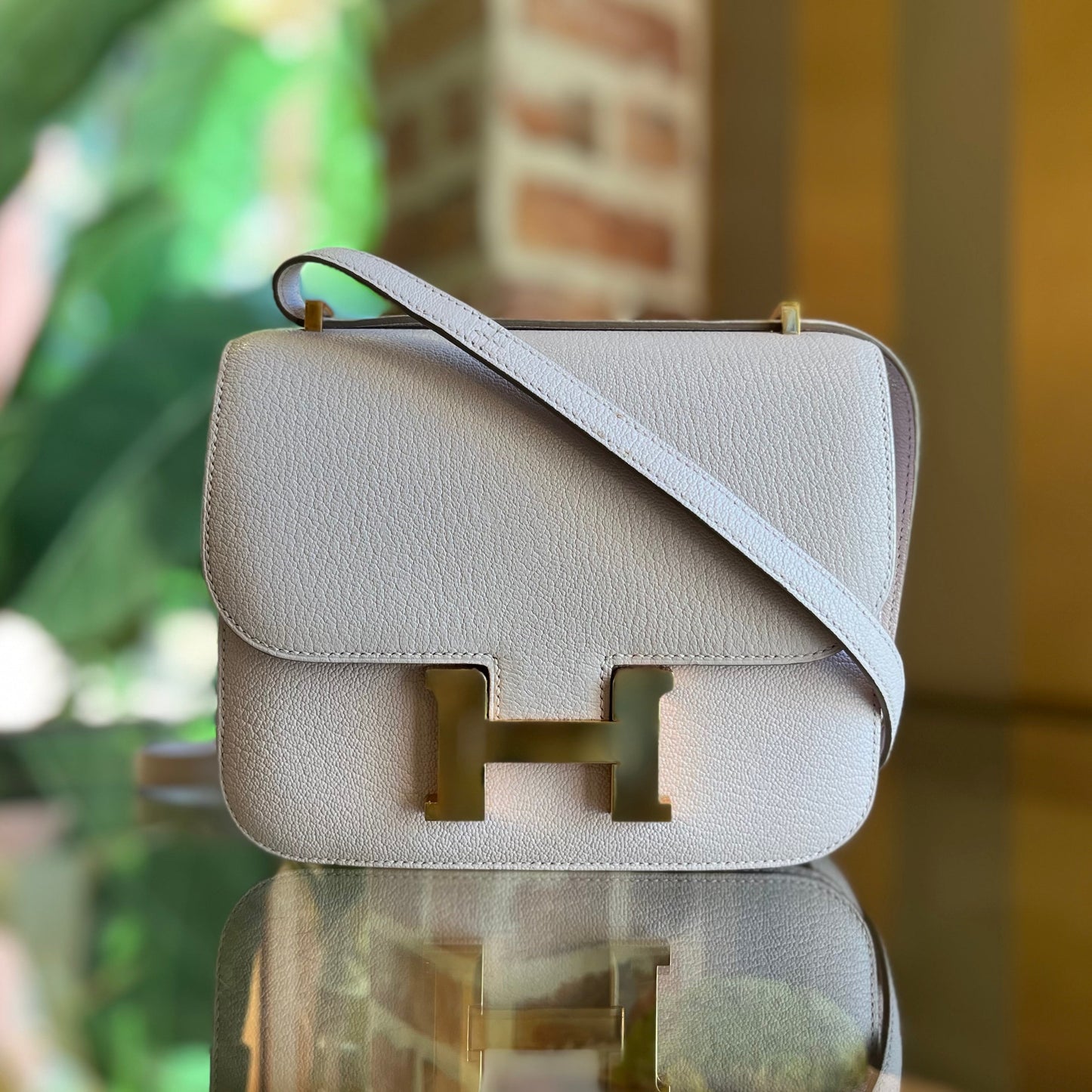 HERMES Constance 18 Mauve Pale Chevre Mysore Shoulder Bag