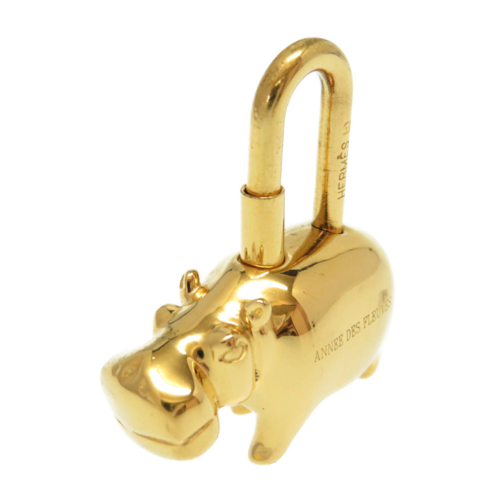 HERMES key ring metal gold ANNEE DES FLEUVES Hippopotamus Bag Charm Women Used
