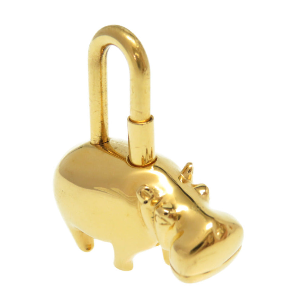 HERMES key ring metal gold ANNEE DES FLEUVES Hippopotamus Bag Charm Women Used