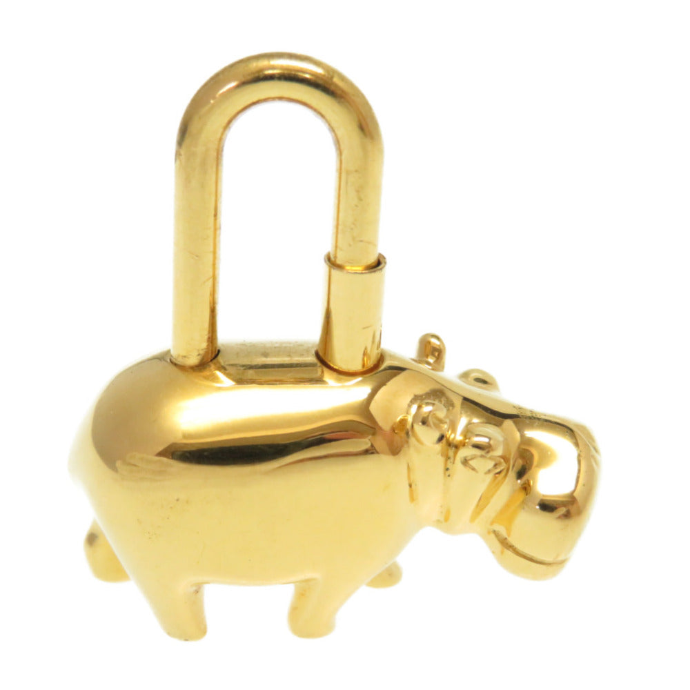 HERMES key ring metal gold ANNEE DES FLEUVES Hippopotamus Bag Charm Women Used