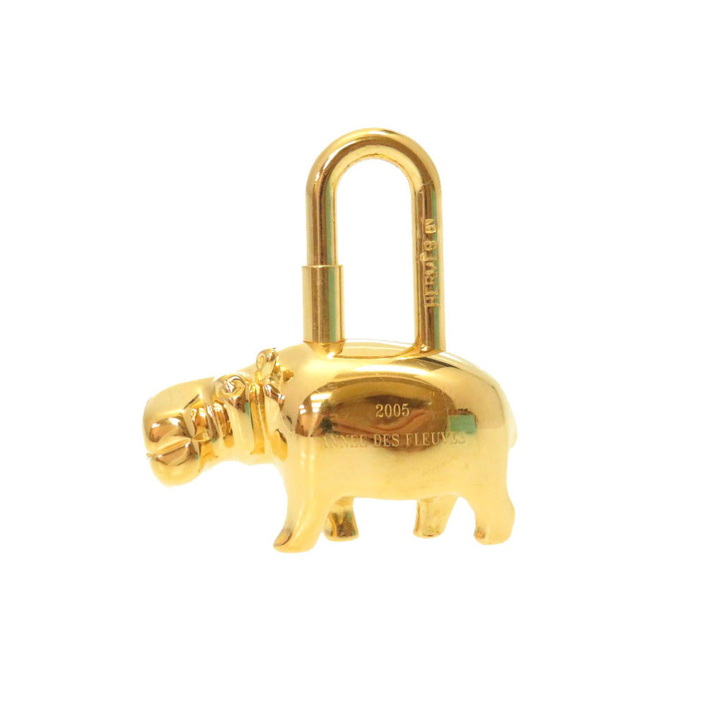 HERMES key ring metal gold Hippopotamus ANNEE DES FLEUVES Hippopotamus Bag Charm Women Used