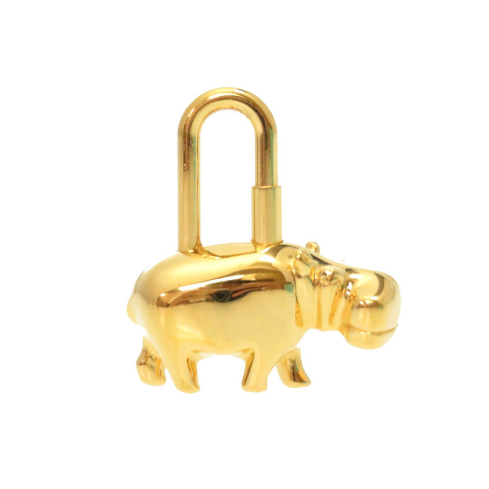HERMES key ring metal gold Hippopotamus ANNEE DES FLEUVES Hippopotamus Bag Charm Women Used
