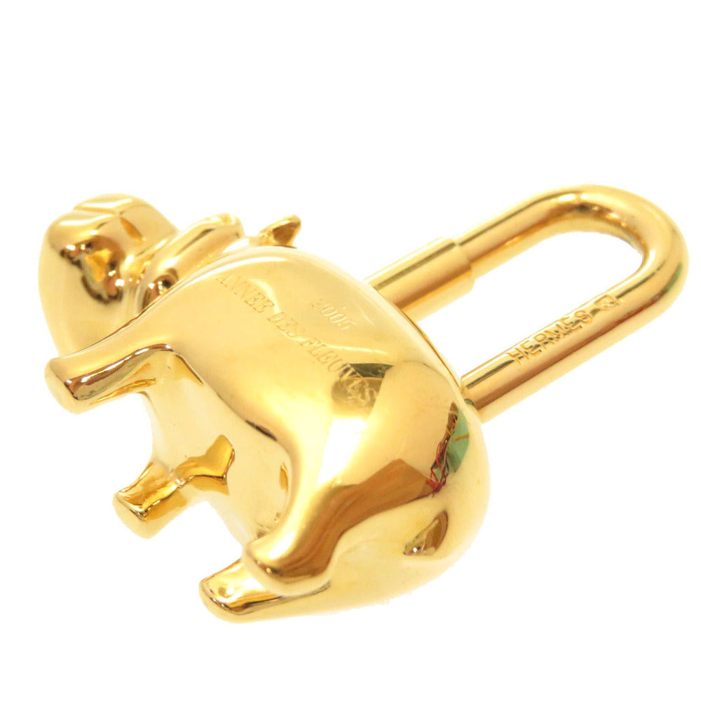 HERMES key ring metal gold Hippopotamus ANNEE DES FLEUVES Hippopotamus Bag Charm Women Used