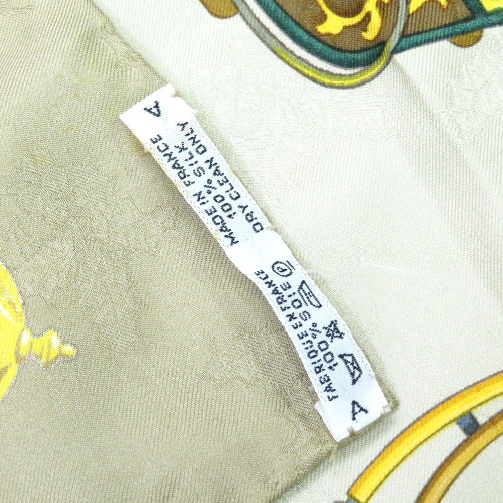 HERMES scarf silk beige Carre90 Plumes et Grelots Feathers and bells