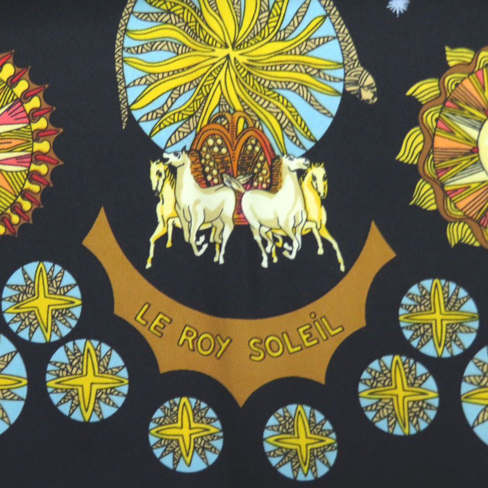 HERMES scarf silk black Carre90 LE ROY SOLEIL Sun King