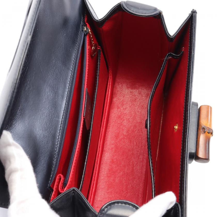 Gucci Bamboo Handbag Leather Black