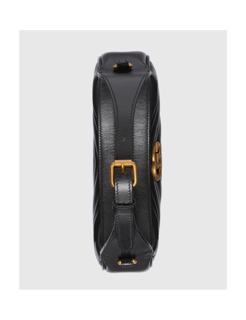 Gucci Black GG Marmont half moon shape mini shoulder bag