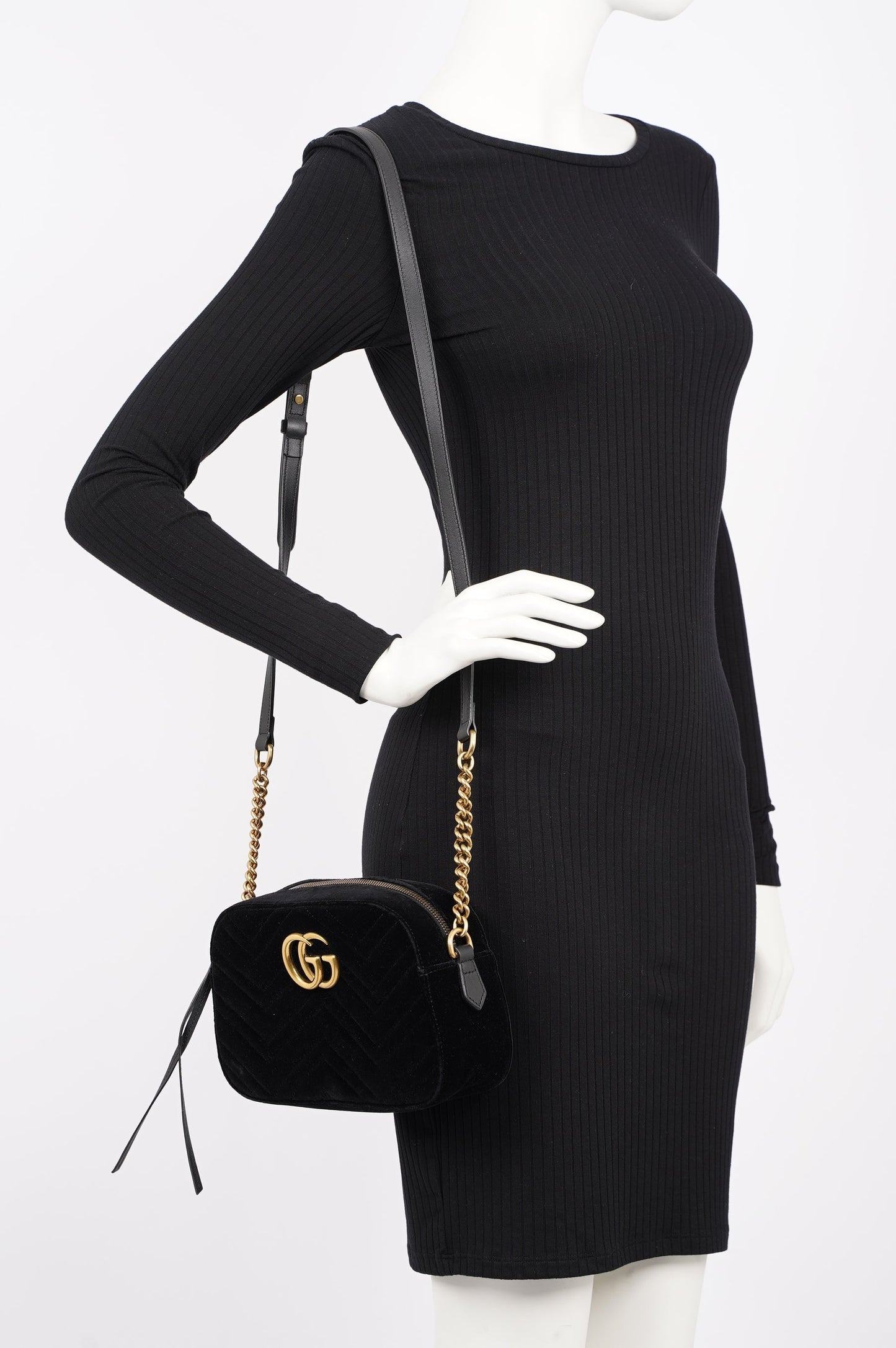Gucci Womens Marmont Zip Black Velvet Small