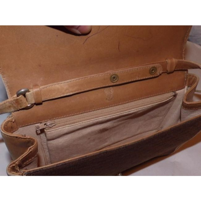 Gucci Vintage Camel Leather Brown Small G Logo Print Canvas And Cross Body Bag