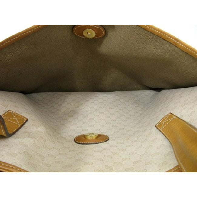 Gucci Vintage Ivory Coated Canvas With Camel Small G Logo Print And Camel Leather
