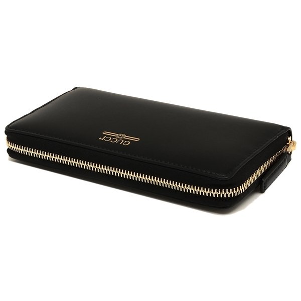 Gucci Zip Around Leather Wallet with Metallic Logo in Black