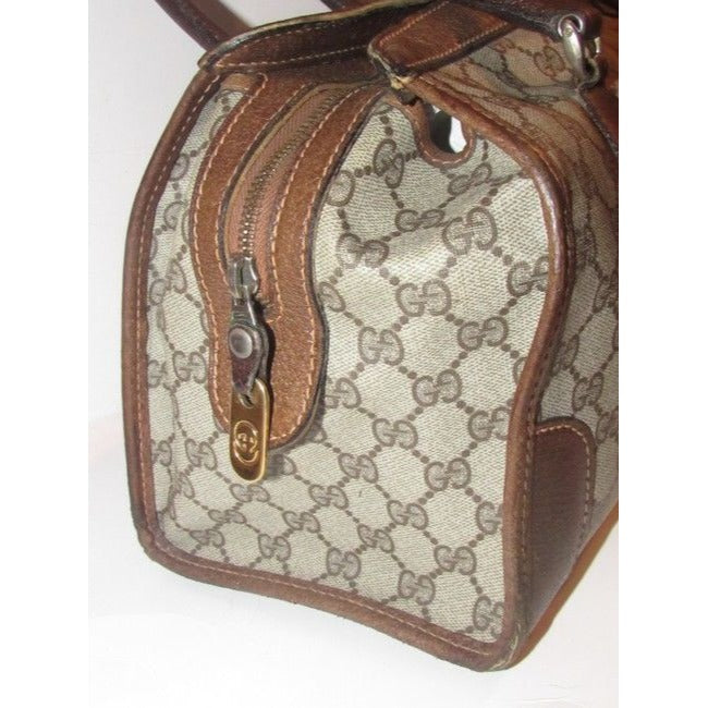 Gucci Xl W Guccissima Print Canvasleather Stripe Brown Coated Canvas And Leather Satchel
