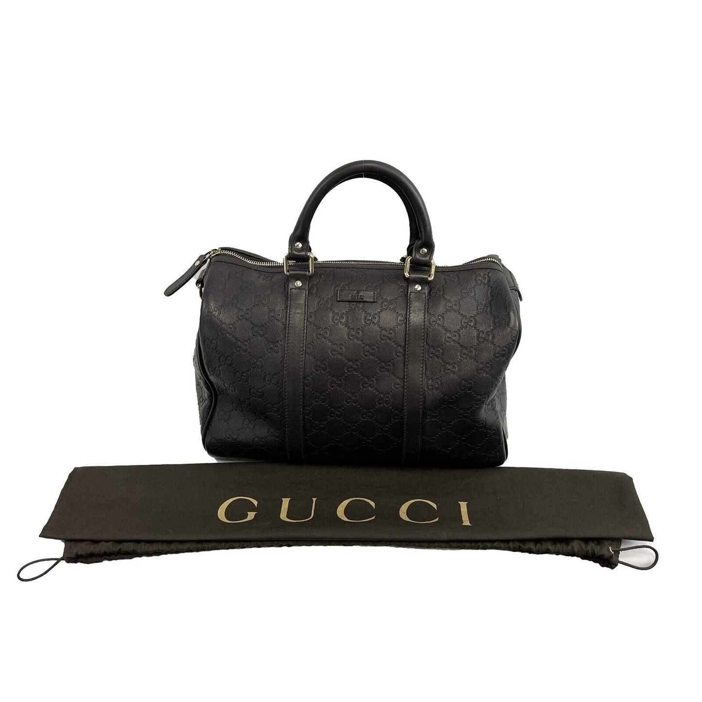 GUCCI - Embossed Leather Monogram Speedy Medium Brown Top Handle Bag