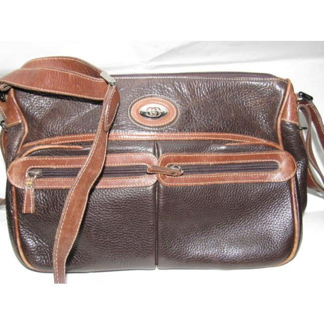 Gucci Vintage Dark Brown Textured And Caramel Smooth Leather Satchel