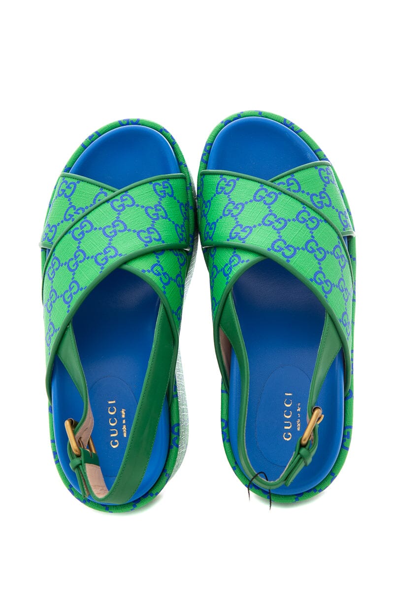 Gucci Blue & Green GG Supreme Platform Sandals SZ 39