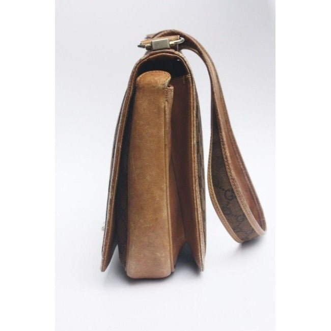 Gucci Brown Guccissima Print Saddle Bag w Red & Green Stripe