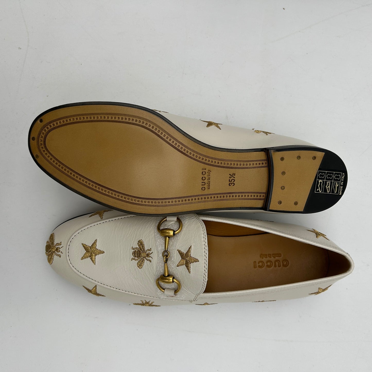 GUCCI - Jordaan Flat - Leather White for Women, US Women`s Size 4 24080802