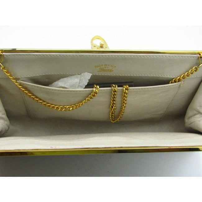 Gucci Stone Leather Two Way Purse w Gold G Logo Clasp & Chain Strap