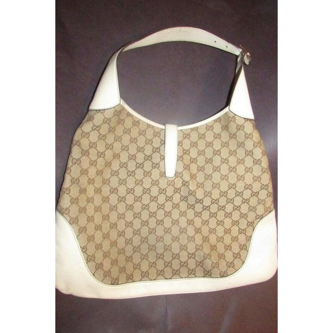 Gucci Jackie Modern Purses White Leather And Gg Leather Hobo Bag