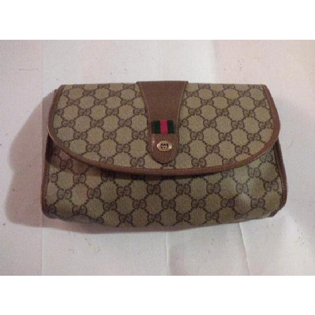Gucci Vintage Purses Brown Leather And Gg Leather Clutch