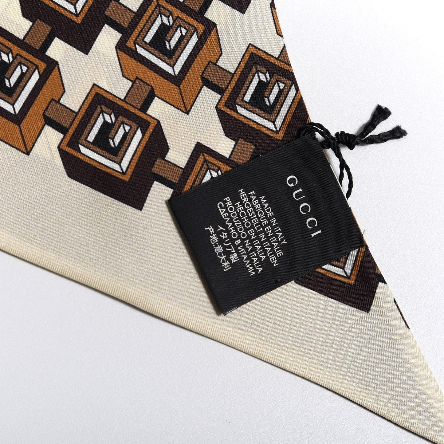 Gucci Silk Geometric G Print Neck Bow Scarf in Brown