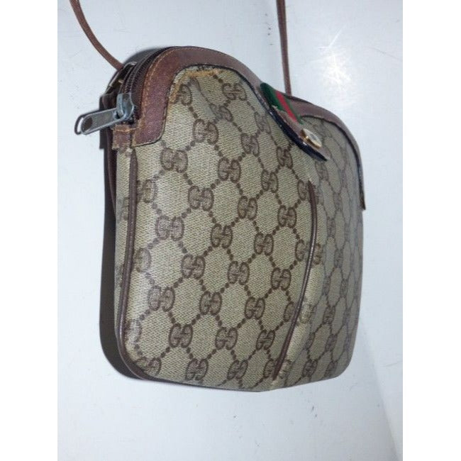 Gucci Vintage Brown Large G Logo Print Coated Canvas And Brown Leather