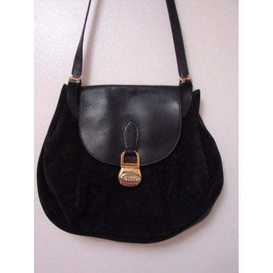 Gucci Vintage Pursesdesigner Purses Black Suede And Leather Shoulder Bag
