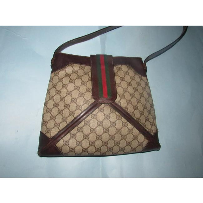 Gucci Vintage Pursesdesigner Purses Brown Leather And Large G Logo Print Coated Canvas With Redgreen