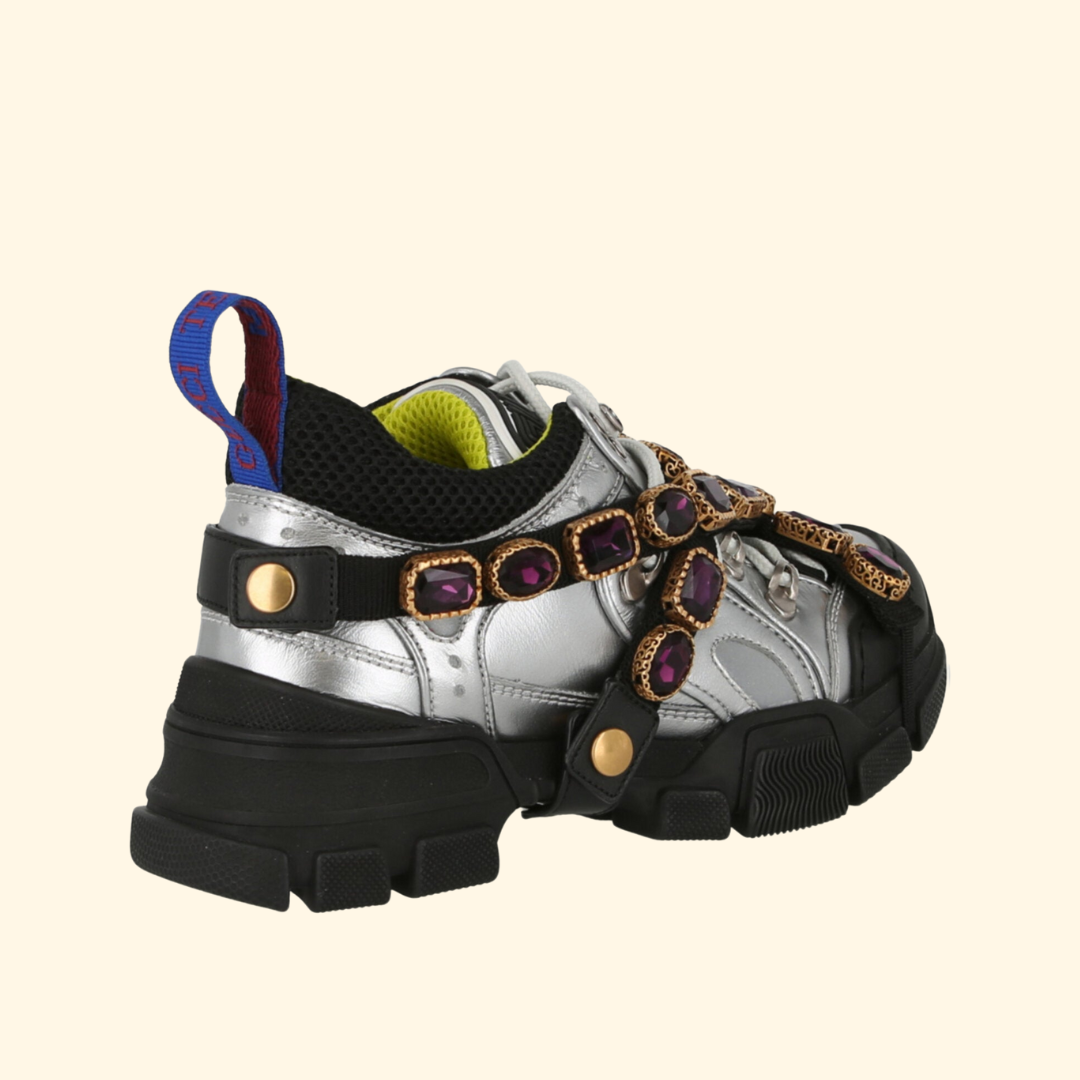 Gucci Flashtrek Chunky Leather Sneakers, Silver,