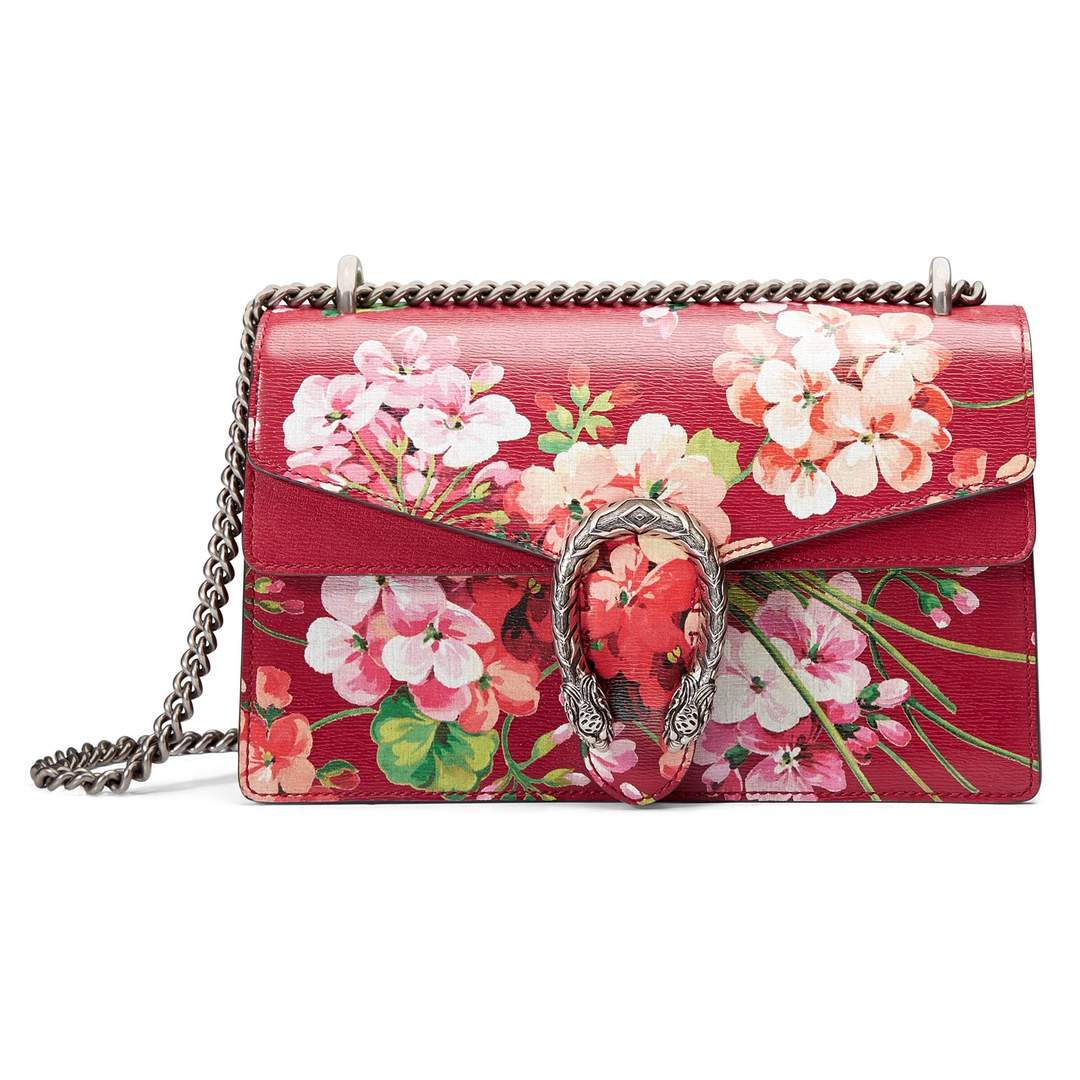 Gucci Large Dionysus Blooms Leather Shoulder Bag in Red
