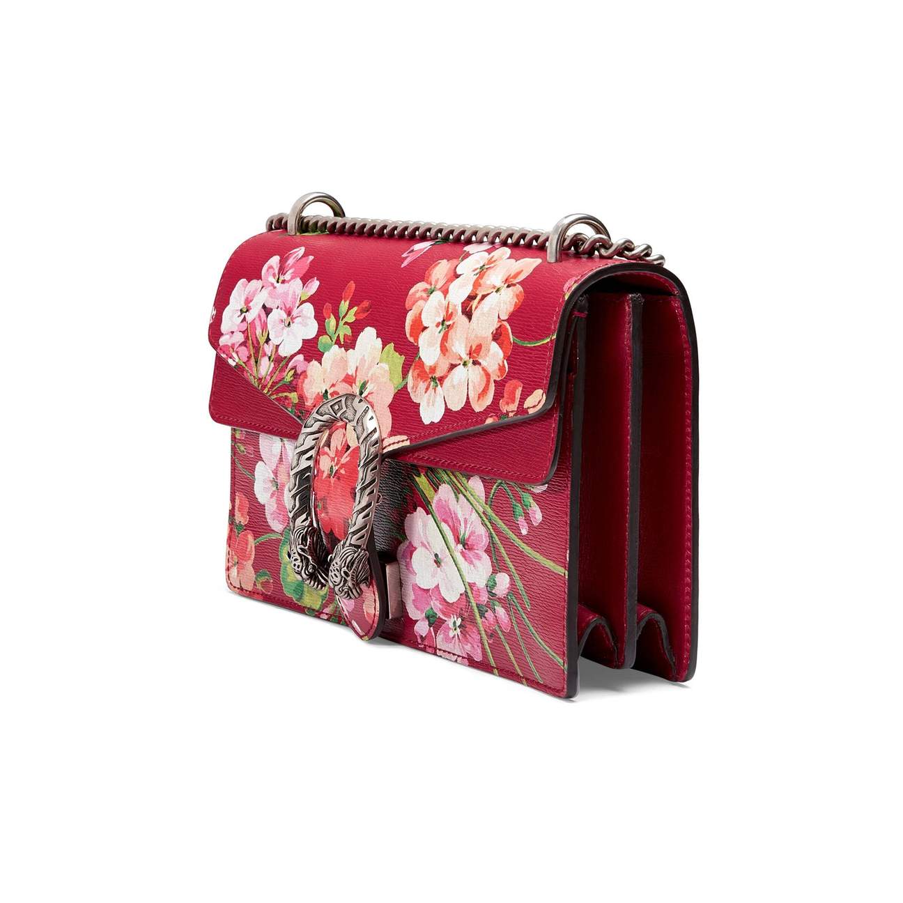 Gucci Large Dionysus Blooms Leather Shoulder Bag in Red
