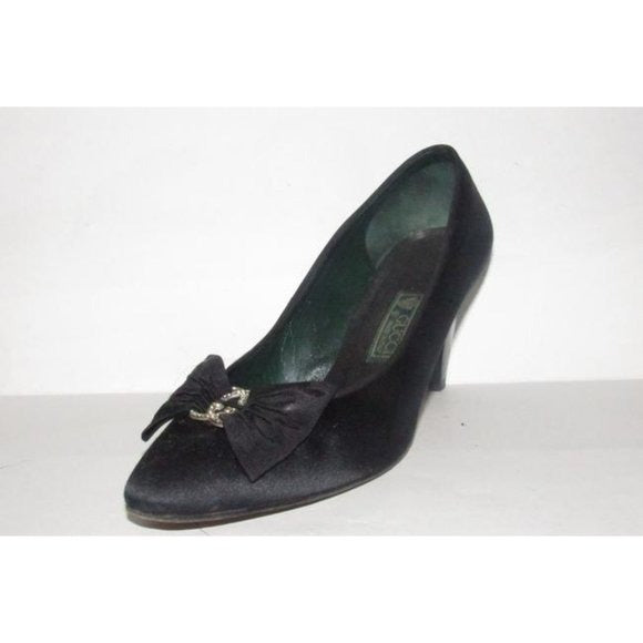 Gucci Black Satin Over Leather w Rhinestone Accent