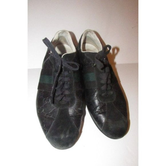 Gucci Navy Leather G Logo Green Stripe Guccissima