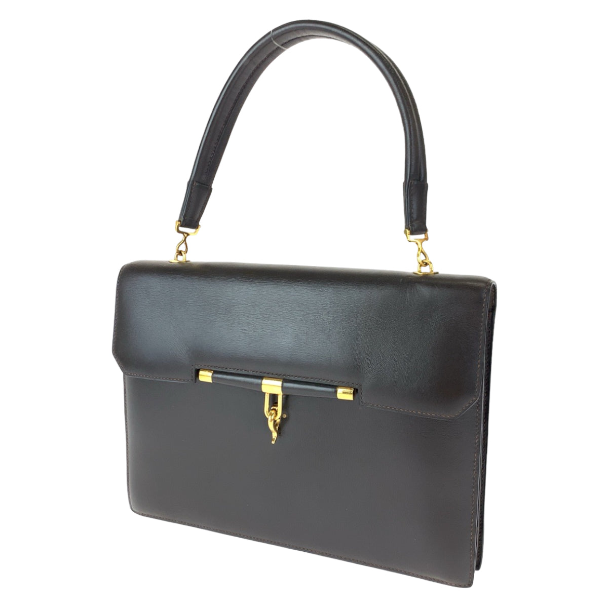 HERMES Handbag leather Dark Brown Gold Metal Handbag Paronniere Women Used