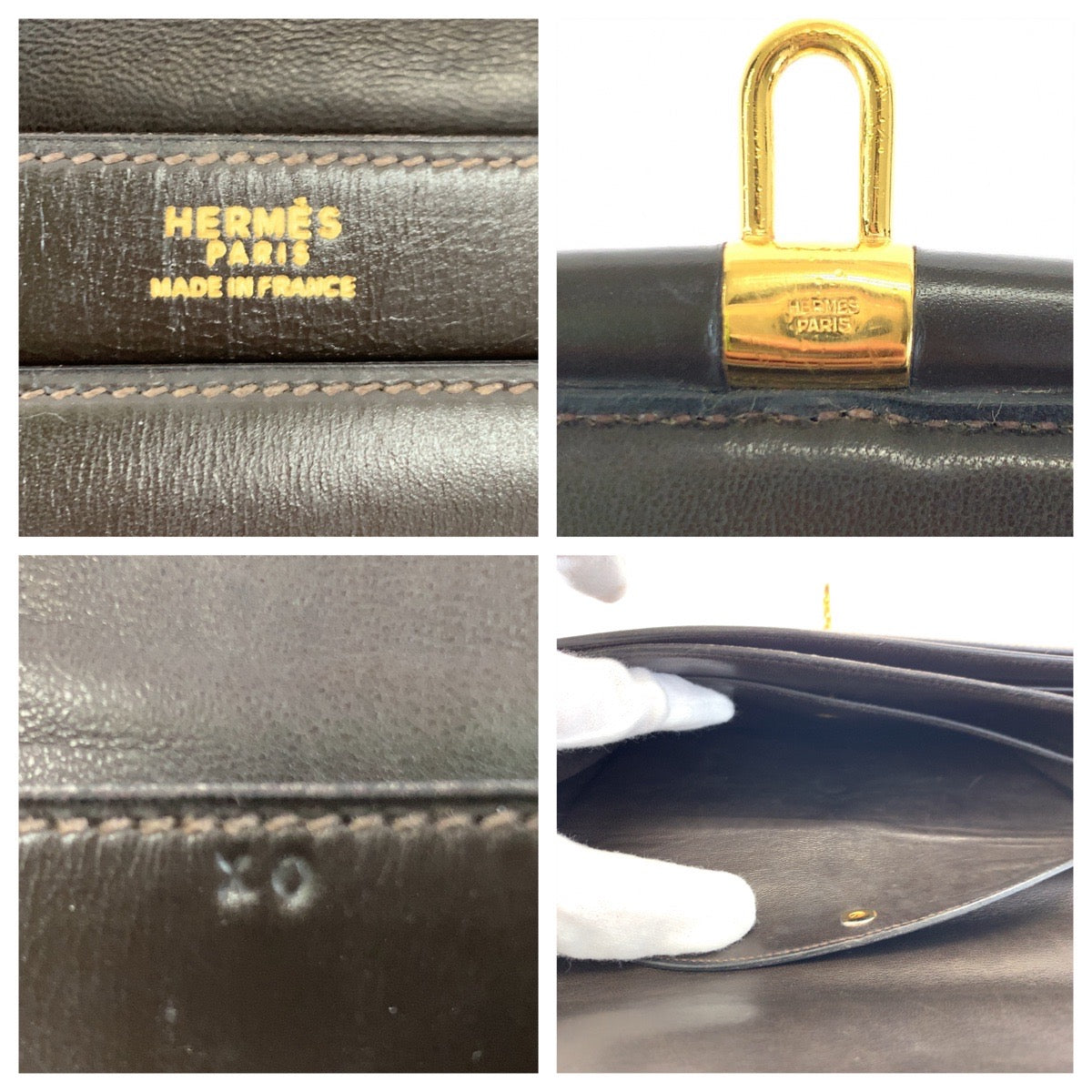 HERMES Handbag leather Dark Brown Gold Metal Handbag Paronniere Women Used