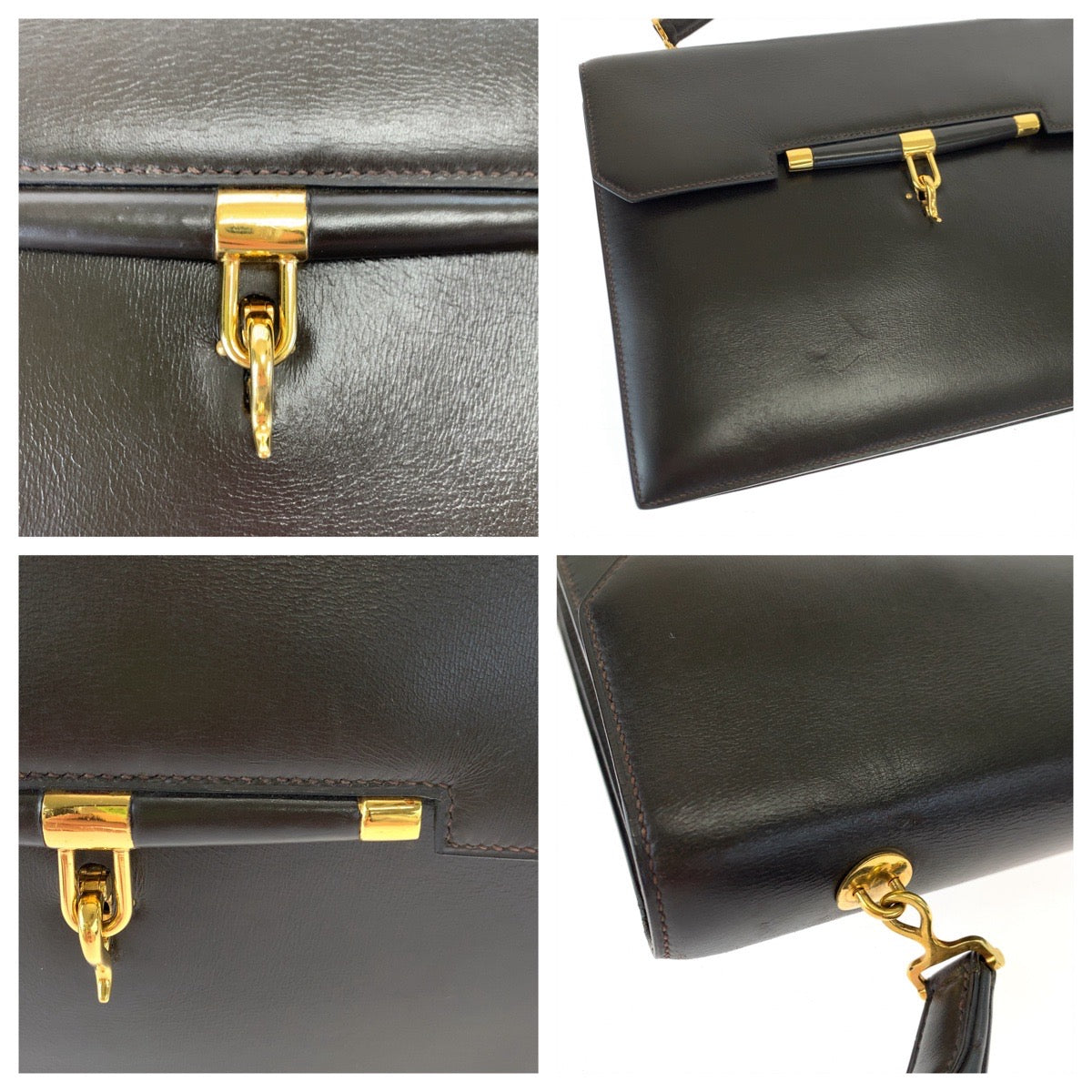 HERMES Handbag leather Dark Brown Gold Metal Handbag Paronniere Women Used