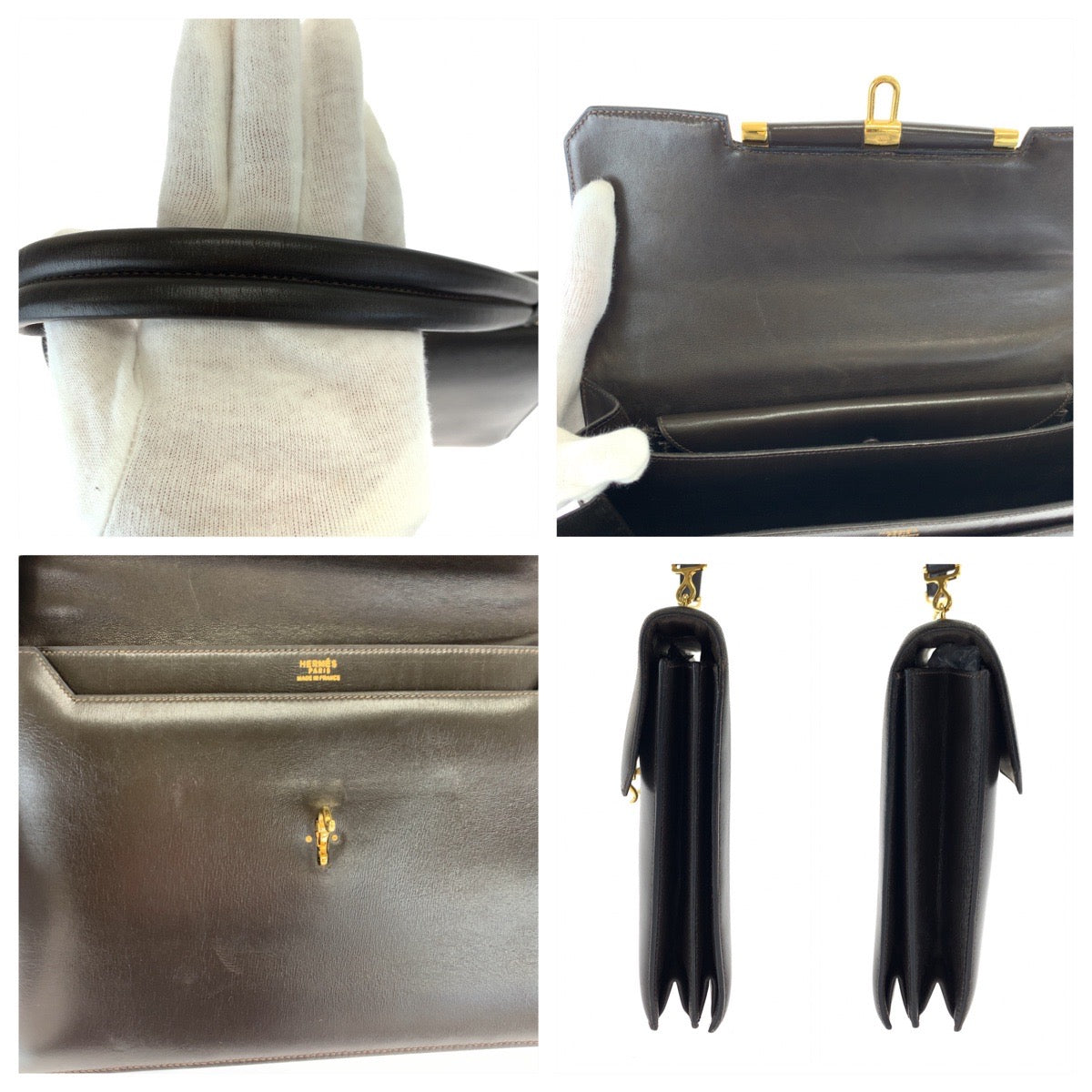 HERMES Handbag leather Dark Brown Gold Metal Handbag Paronniere Women Used