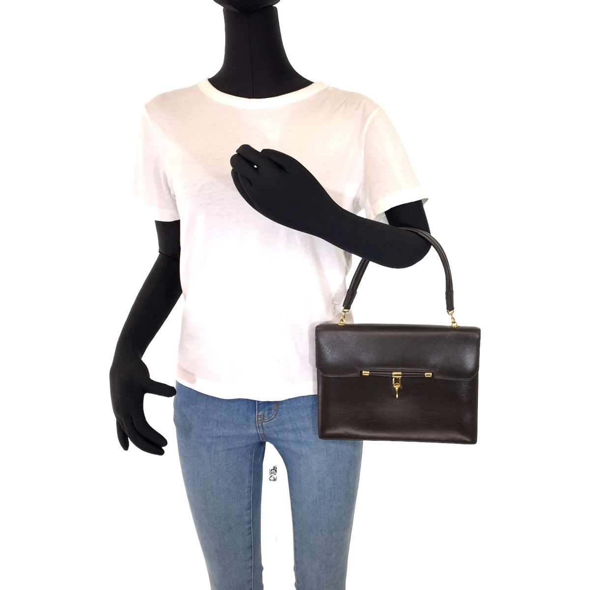 HERMES Handbag leather Dark Brown Gold Metal Handbag Paronniere Women Used