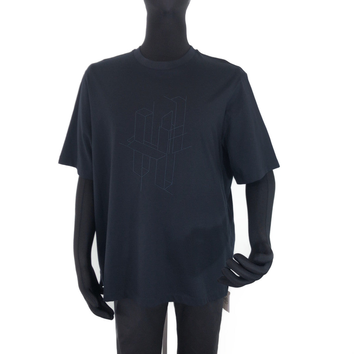 HERMES Short sleeve T-shirt cotton Navy navy blue Short Sleeve Shirts T-Shirts H logo embroidery mens XL Used
