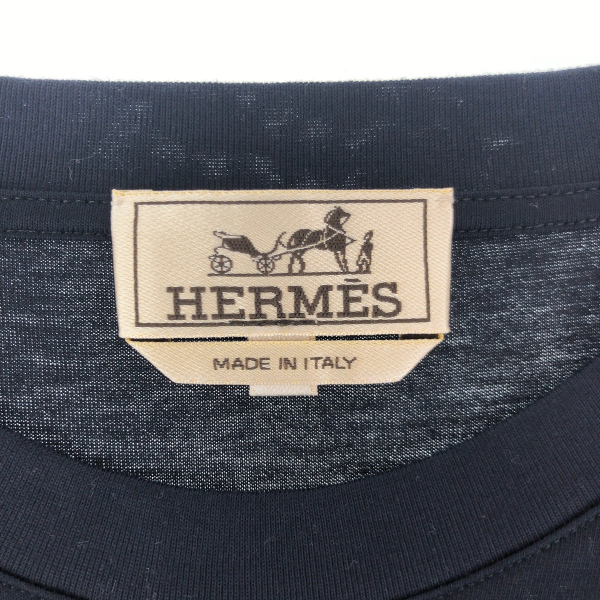 HERMES Short sleeve T-shirt cotton Navy navy blue Short Sleeve Shirts T-Shirts H logo embroidery mens XL Used