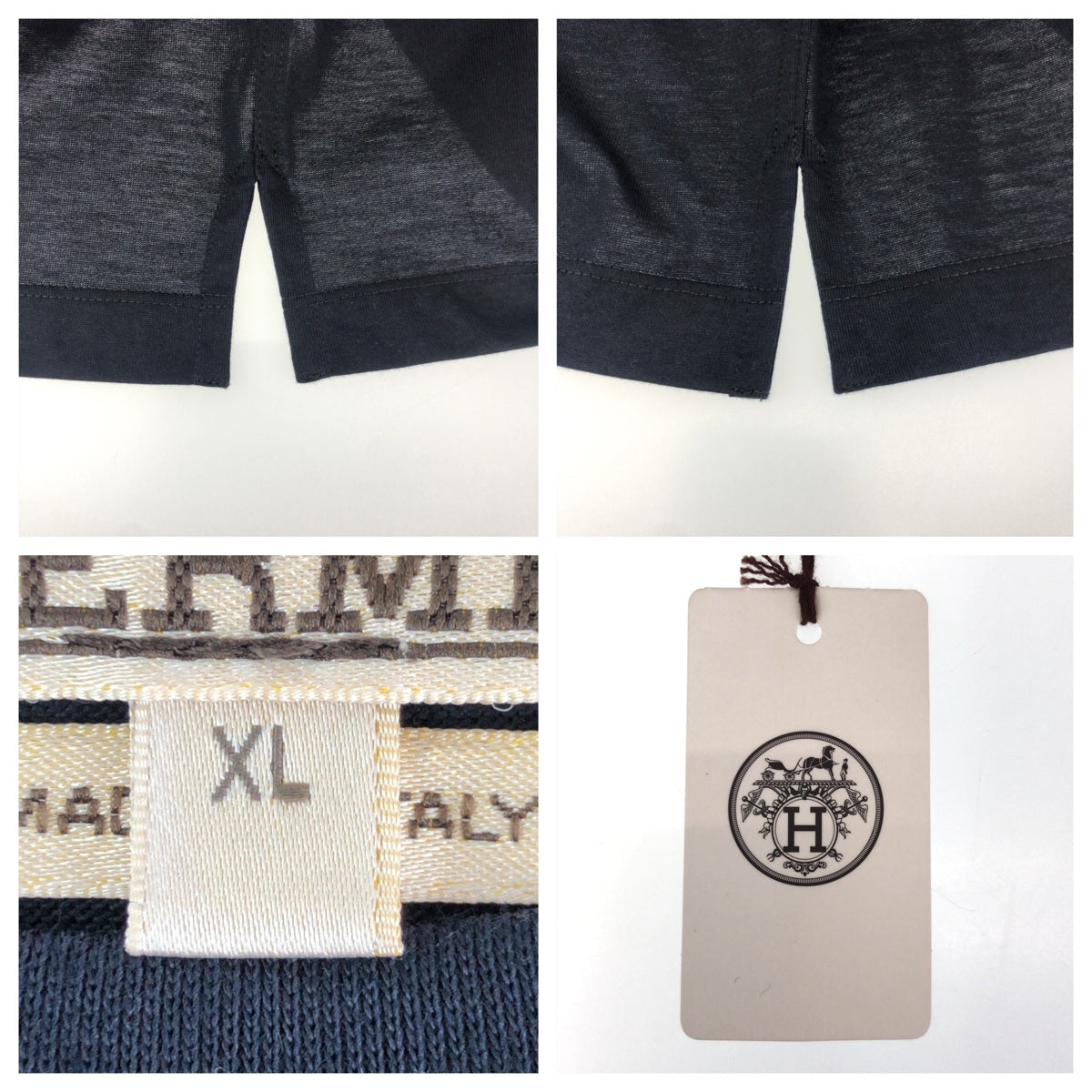 HERMES Short sleeve T-shirt cotton Navy navy blue Short Sleeve Shirts T-Shirts H logo embroidery mens XL Used