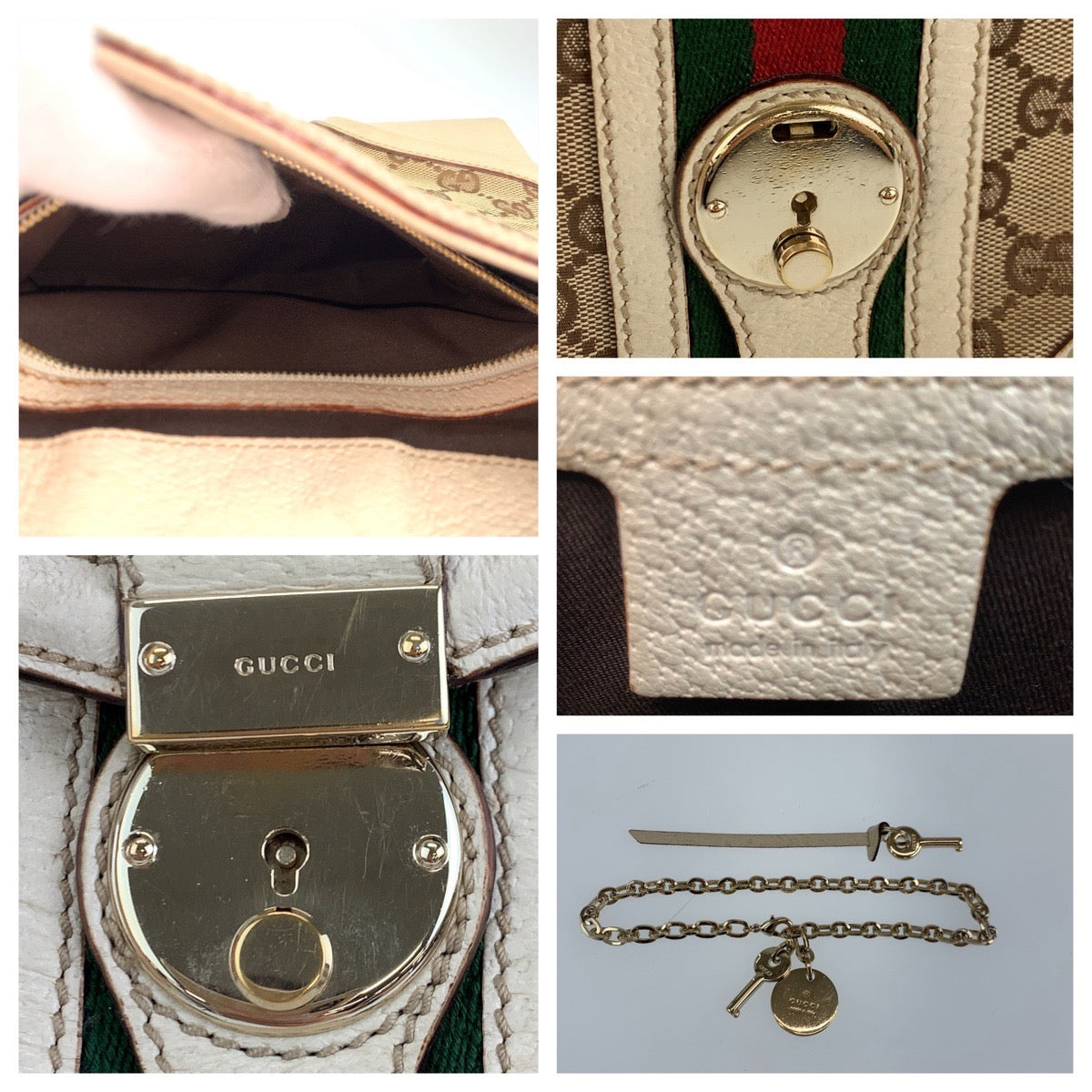 GUCCI Shoulder Bag GG canvas Beige Gold Metal Crossbody Shoulder Bag Pochette Sherry line Women Used