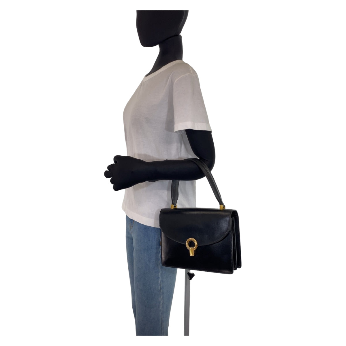 GUCCI Handbag leather Black GoldMetal Handbag Shoulder Bag Old Gucci accordion Women Used