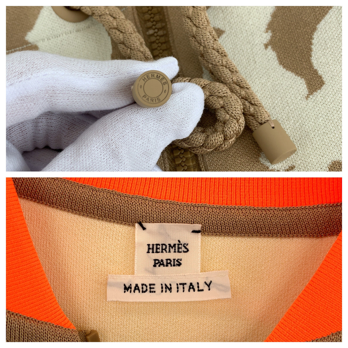 HERMES sweat 2H2816DR Silk, Polyester Brown orange Jackets Cardigans Jerseys twill laine Women 34 Used