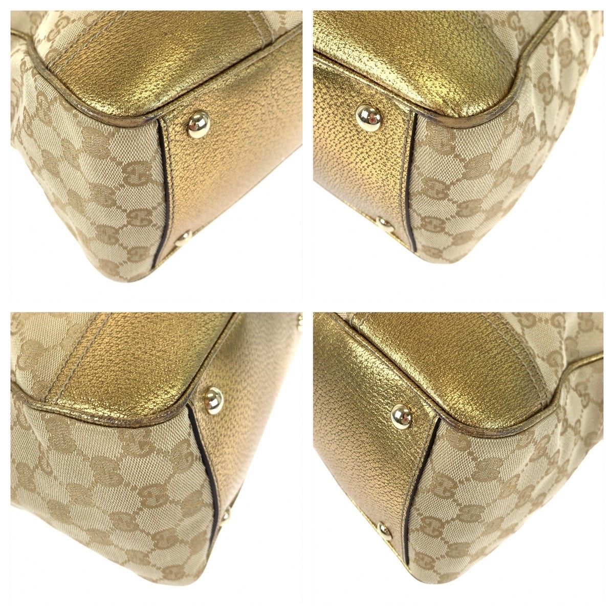 GUCCI Tote Bag 177052 GG canvas, leather gold Tote Bag Shoulder Bag Handbag Pretty Women Used