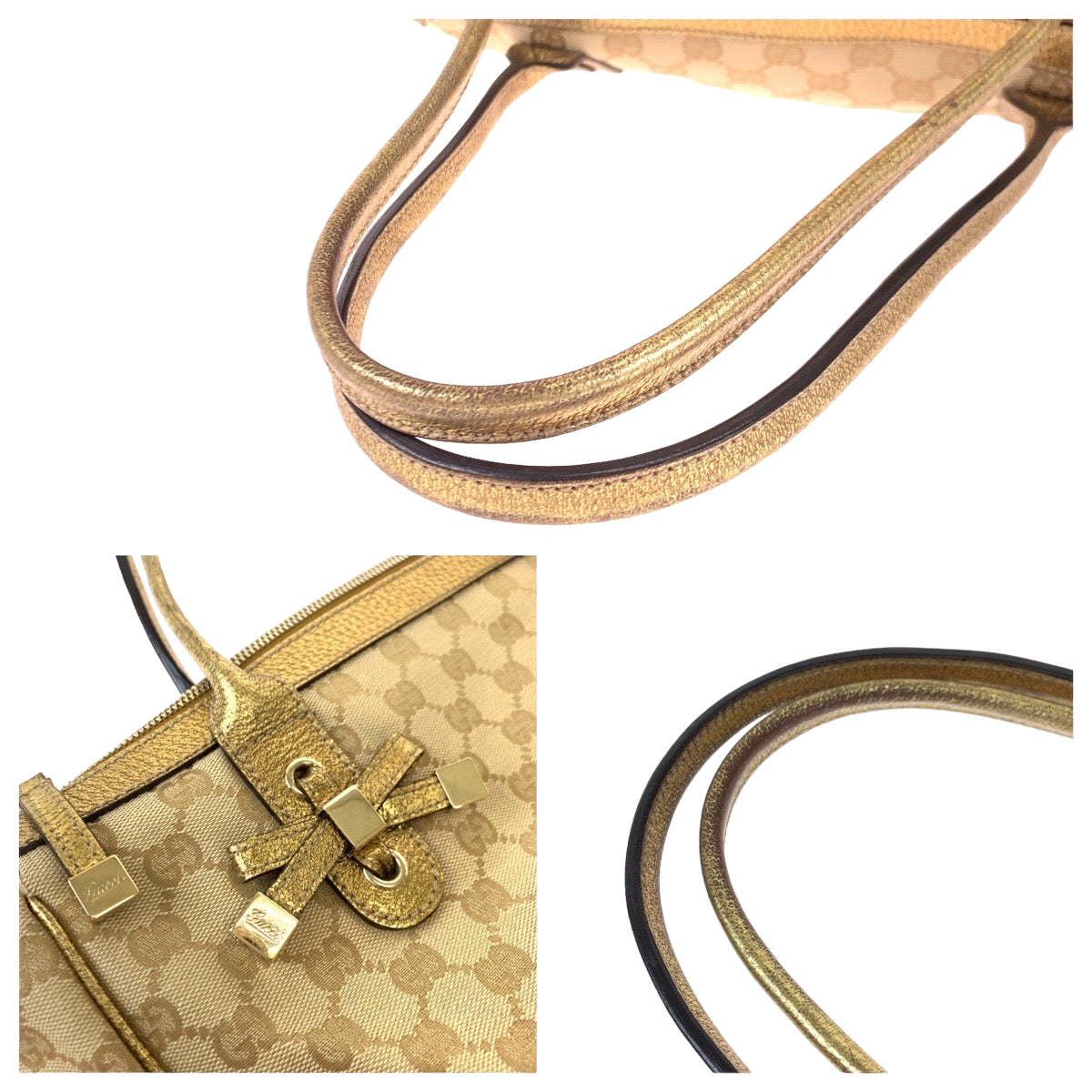 GUCCI Tote Bag 177052 GG canvas, leather gold Tote Bag Shoulder Bag Handbag Pretty Women Used