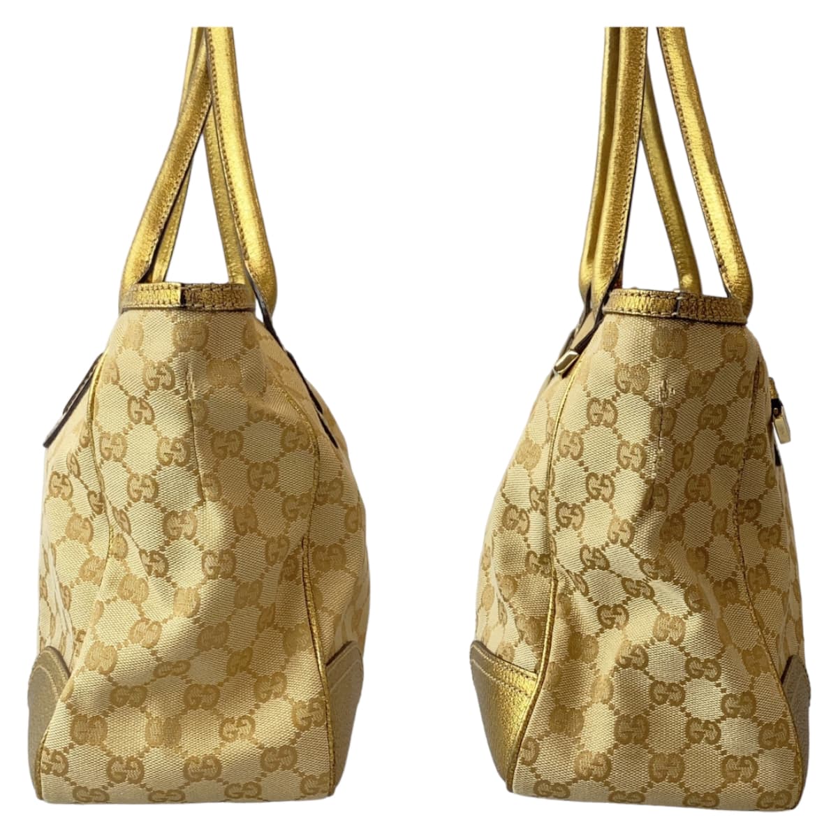 GUCCI Tote Bag 177052 GG canvas, leather gold Tote Bag Shoulder Bag Handbag Pretty Women Used