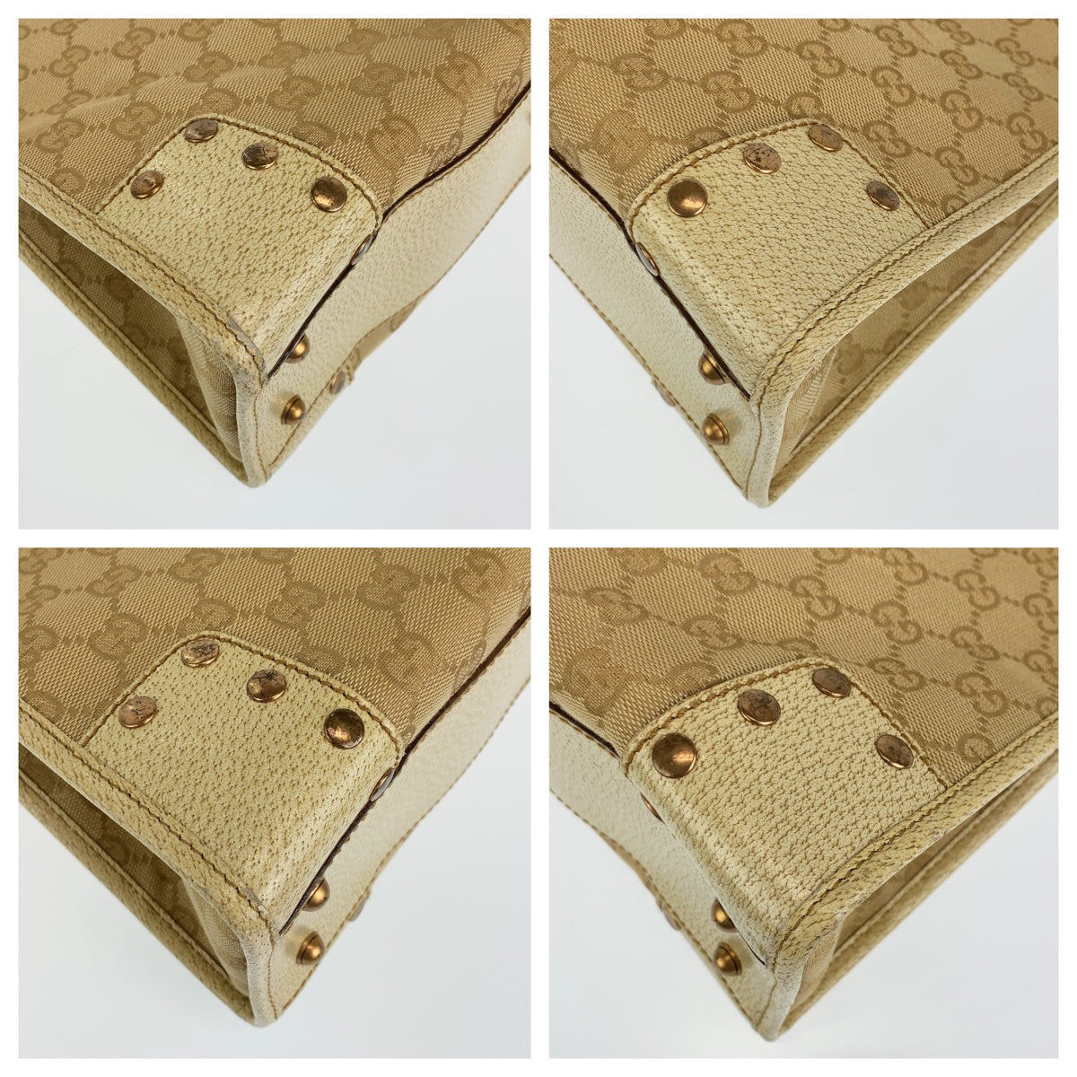 GUCCI Tote Bag 214397 Canvas, Leather Beige Ivory Gold Metal Tote Bag Shoulder Bag GG canvas Women Used